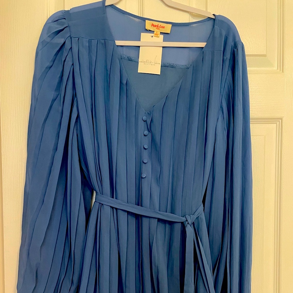 Denim Blue Pleated Mini Dress